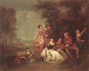 unknow artist An elegant company dancing and resting in a woodland clearing oil on canvas